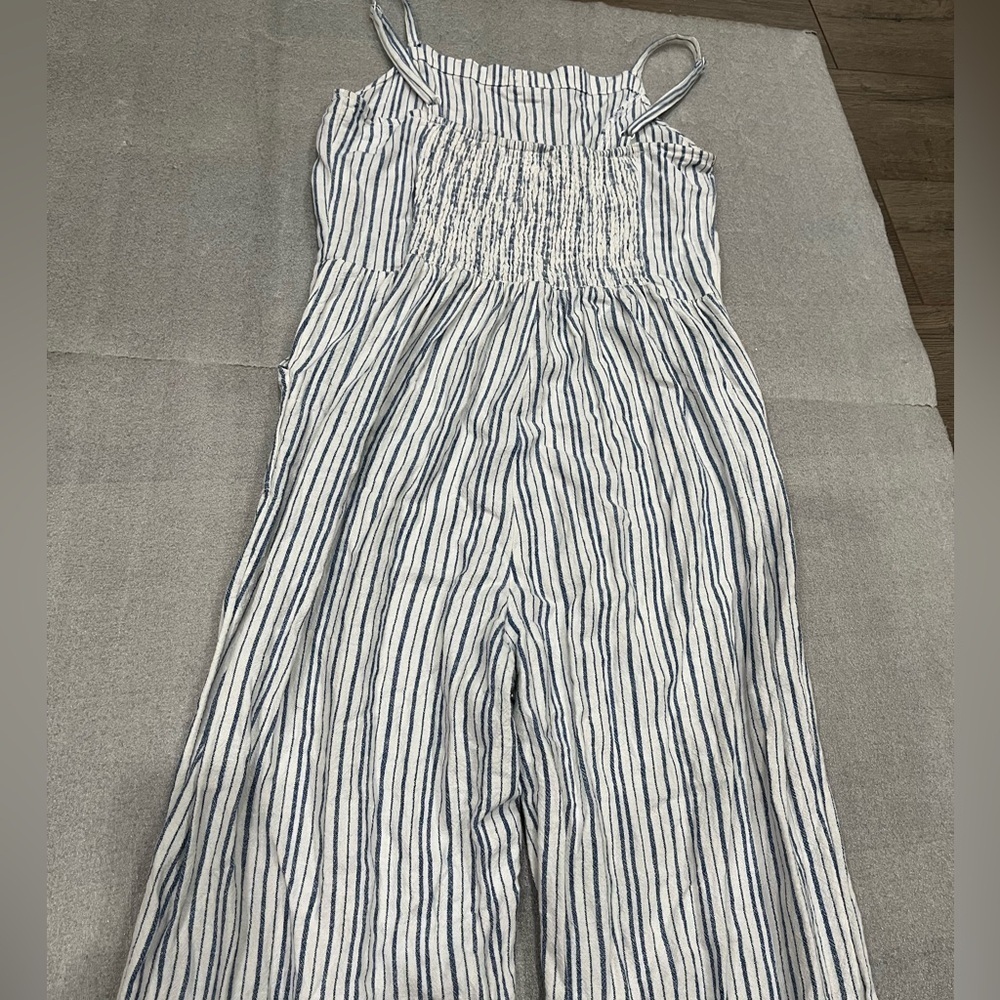 Old Navy Blue and White Striped Linen-Blend Jumpsuit - Picture 9 of 10